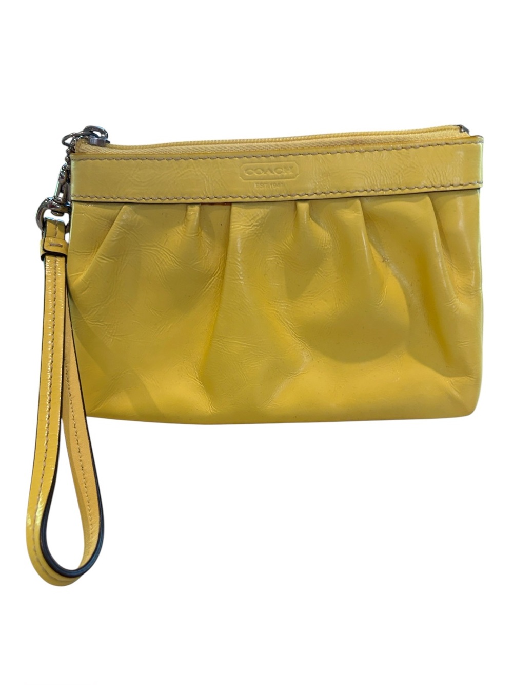 Coach Yellow Pleated Leather Wristlet